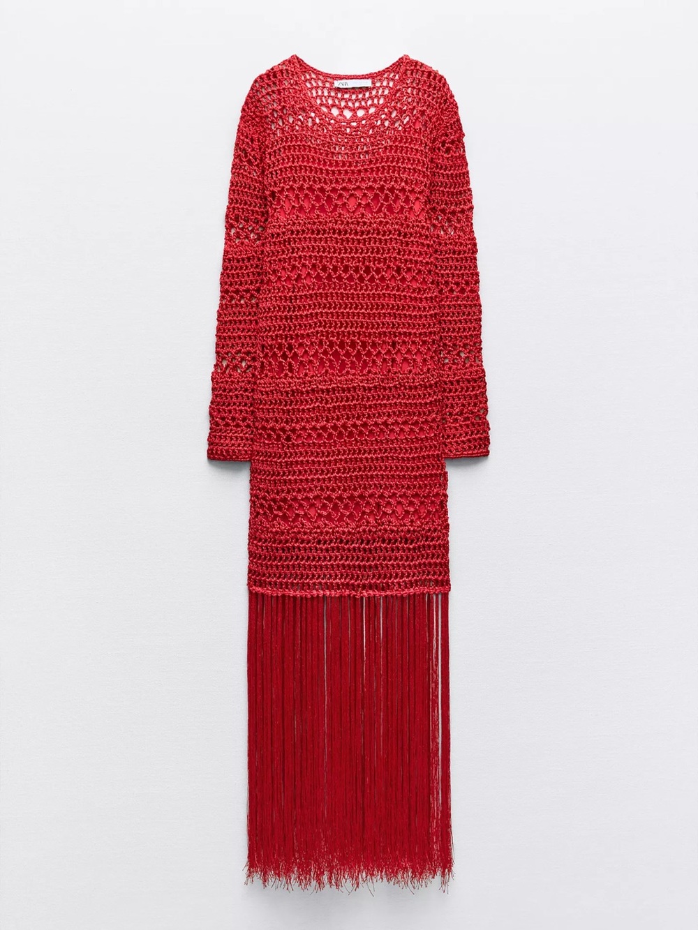 Zara Red Crochet Fringe Maxi Dress